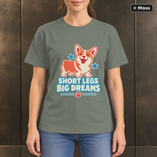 Short Legs Big Dreams T-Shirt, Colorful Corgi Dog Graphic 3