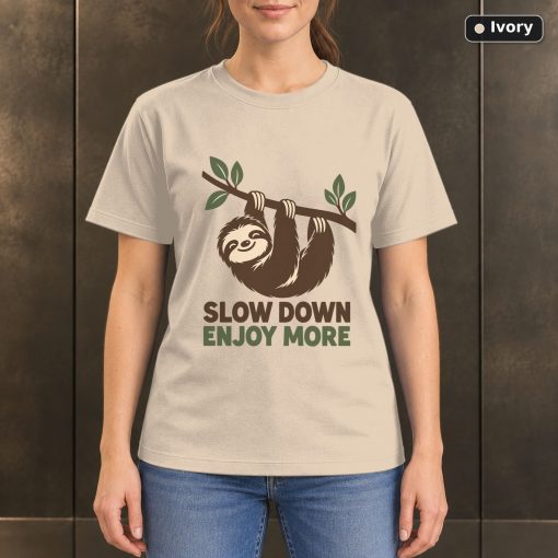 Slow Down Enjoy More Sloth T-Shirt, Minimalist Animal Graphic 2