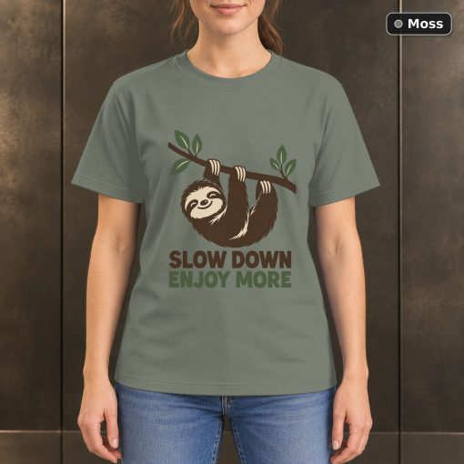 Slow Down Enjoy More Sloth T-Shirt, Minimalist Animal Graphic 3
