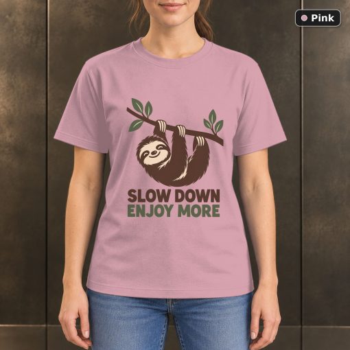 Slow Down Enjoy More Sloth T-Shirt, Minimalist Animal Graphic 4