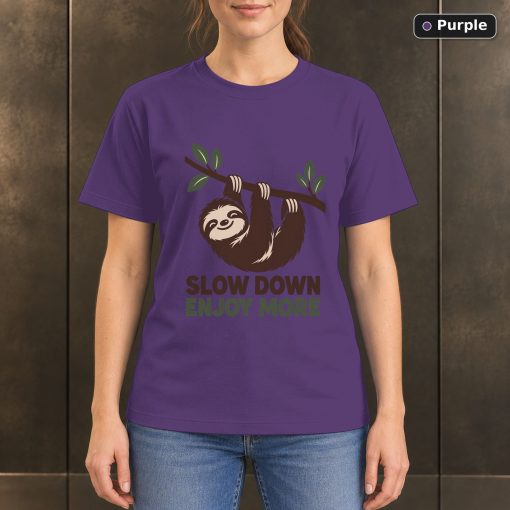 Slow Down Enjoy More Sloth T-Shirt, Minimalist Animal Graphic 5
