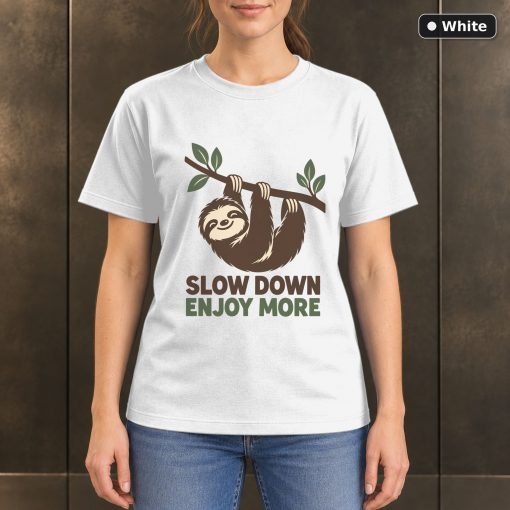 Slow Down Enjoy More Sloth T-Shirt, Minimalist Animal Graphic 6