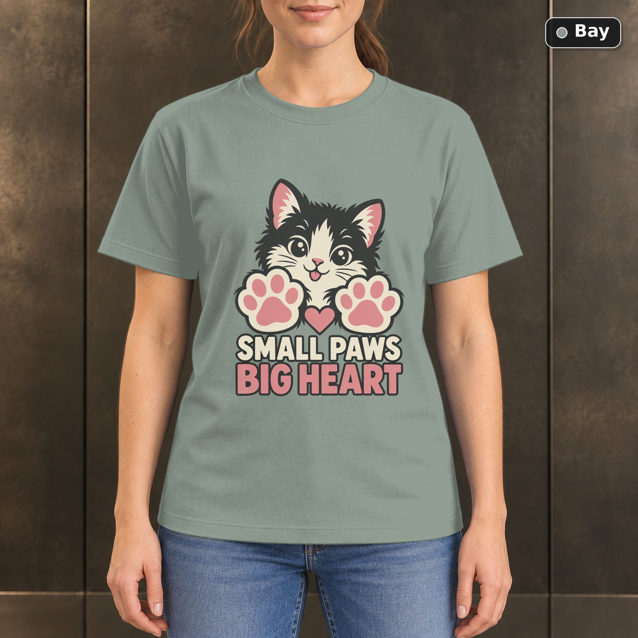 Small Paws Big Heart Kitten T-Shirt, Minimalist Cat Graphic Small Paws Big Heart Kitten T-Shirt, Minimalist Cat Graphic