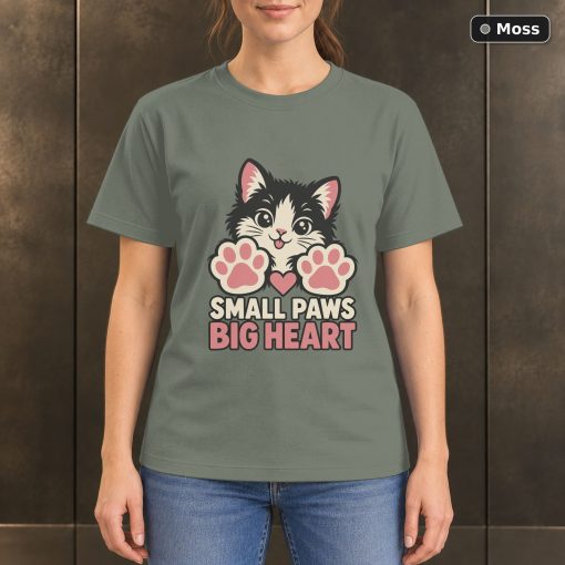 Small Paws Big Heart Kitten T-Shirt, Minimalist Cat Graphic 3