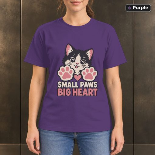 Small Paws Big Heart Kitten T-Shirt, Minimalist Cat Graphic 5