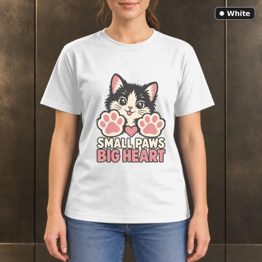 Small Paws Big Heart Kitten T-Shirt, Minimalist Cat Graphic 6