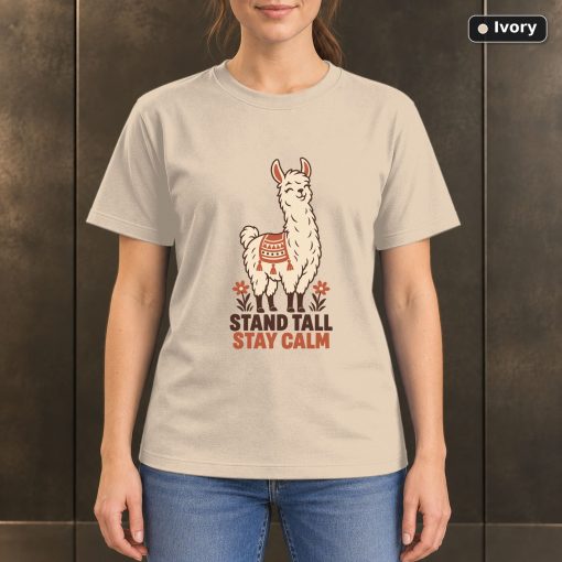 Stand Tall Stay Calm Llama T-Shirt, Minimalist Animal Graphic 2