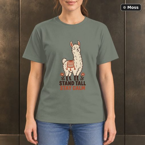 Stand Tall Stay Calm Llama T-Shirt, Minimalist Animal Graphic 3