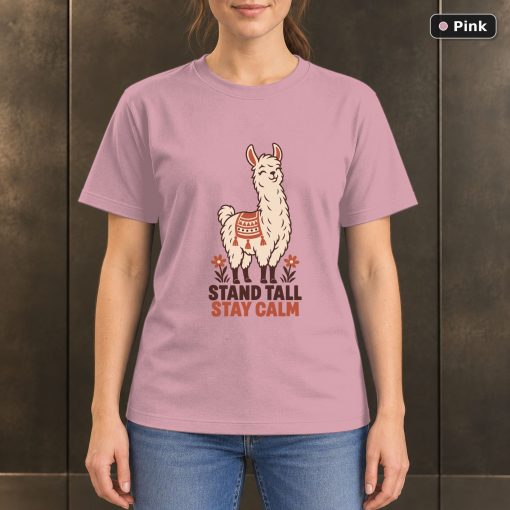 Stand Tall Stay Calm Llama T-Shirt, Minimalist Animal Graphic 4