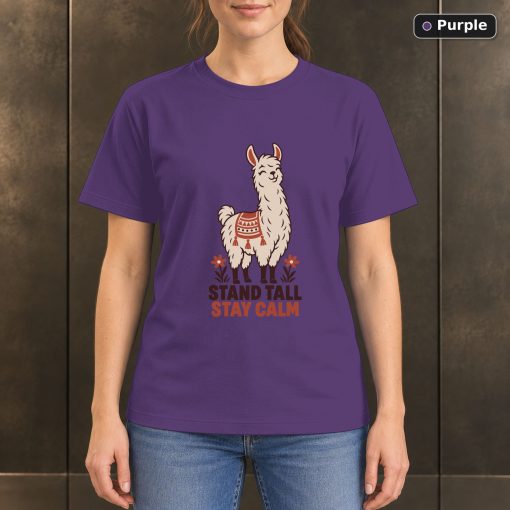 Stand Tall Stay Calm Llama T-Shirt, Minimalist Animal Graphic 5