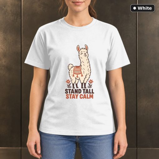 Stand Tall Stay Calm Llama T-Shirt, Minimalist Animal Graphic 6