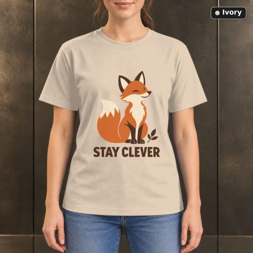 Stay Clever Fox T-Shirt, Minimalist Woodland Nature Graphic 2