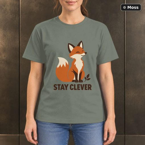 Stay Clever Fox T-Shirt, Minimalist Woodland Nature Graphic 3