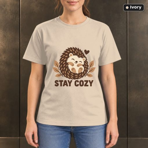 Stay Cozy Hedgehog T-Shirt, Minimalist Woodland Animal Graphic 2