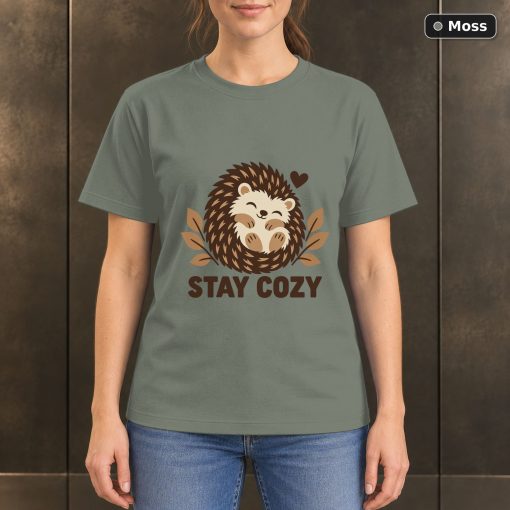 Stay Cozy Hedgehog T-Shirt, Minimalist Woodland Animal Graphic 3