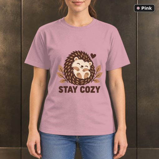 Stay Cozy Hedgehog T-Shirt, Minimalist Woodland Animal Graphic 4