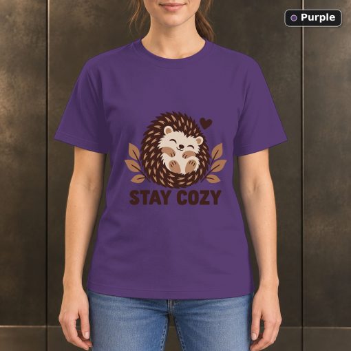Stay Cozy Hedgehog T-Shirt, Minimalist Woodland Animal Graphic 5