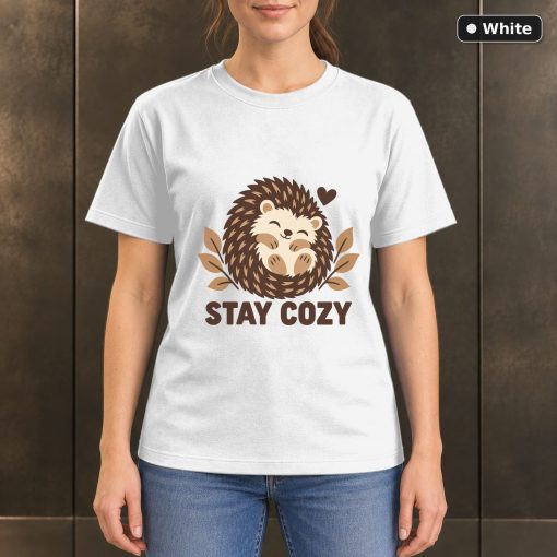Stay Cozy Hedgehog T-Shirt, Minimalist Woodland Animal Graphic 6