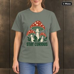 Stay Curious Mushroom T-Shirt, Minimalist Woodland Nature Graphic 8