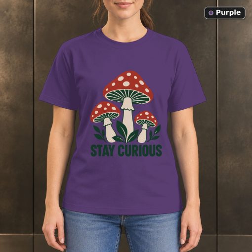 Stay Curious Mushroom T-Shirt, Minimalist Woodland Nature Graphic 5