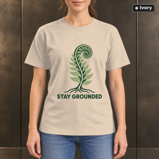 Stay Grounded Fern T-Shirt, Minimalist Botanical Nature Graphic 2