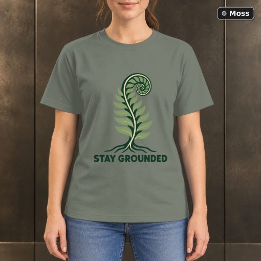 Stay Grounded Fern T-Shirt, Minimalist Botanical Nature Graphic 3