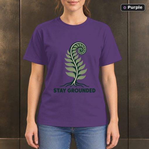 Stay Grounded Fern T-Shirt, Minimalist Botanical Nature Graphic 5