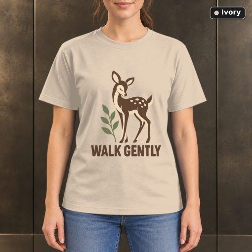 Walk Gently Deer T-Shirt, Minimalist Woodland Nature Graphic 2