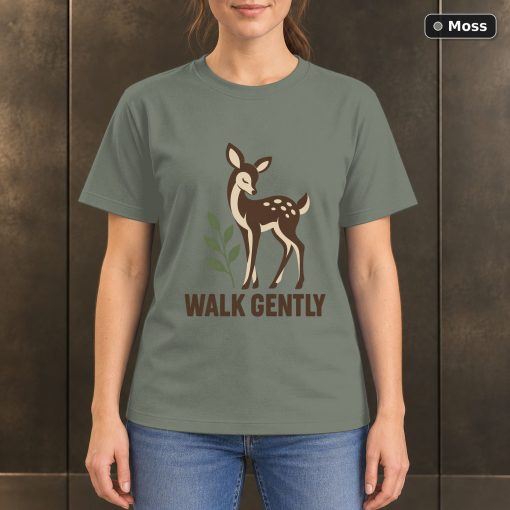 Walk Gently Deer T-Shirt, Minimalist Woodland Nature Graphic 3