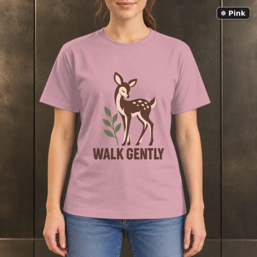 Walk Gently Deer T-Shirt, Minimalist Woodland Nature Graphic 4