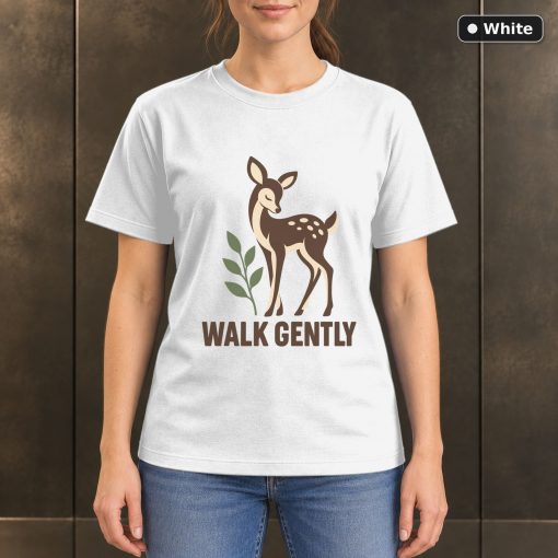 Walk Gently Deer T-Shirt, Minimalist Woodland Nature Graphic 6