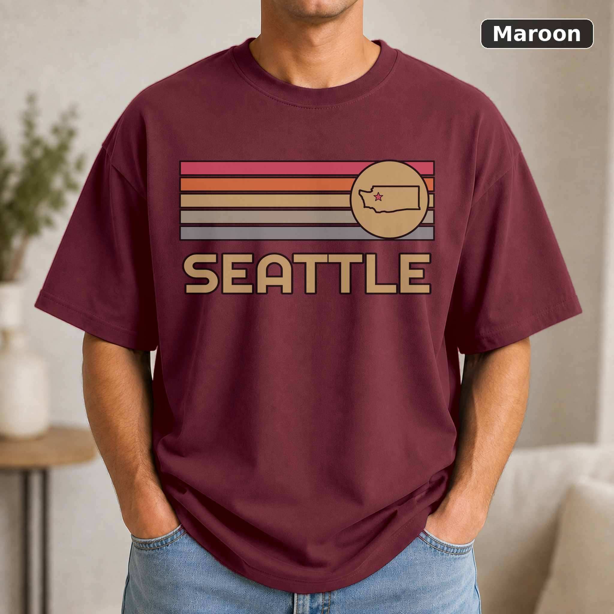 Seattle Washington Retro Map T-Shirt, Vintage Hometown Pride Graphic Tee, State Souvenir Gift 4