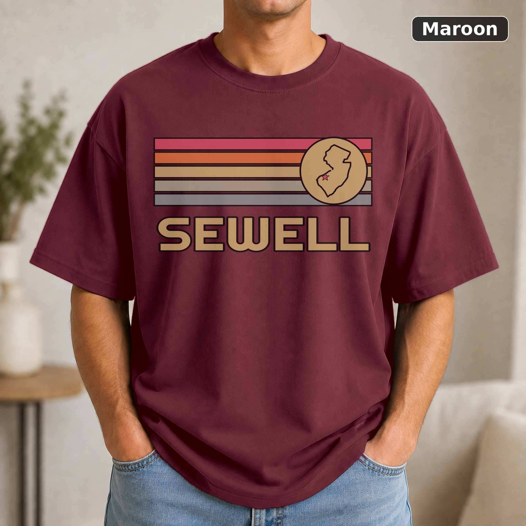 Sewell New Jersey Retro Map T-Shirt, Vintage Hometown Pride Graphic Tee, State Souvenir Gift 4
