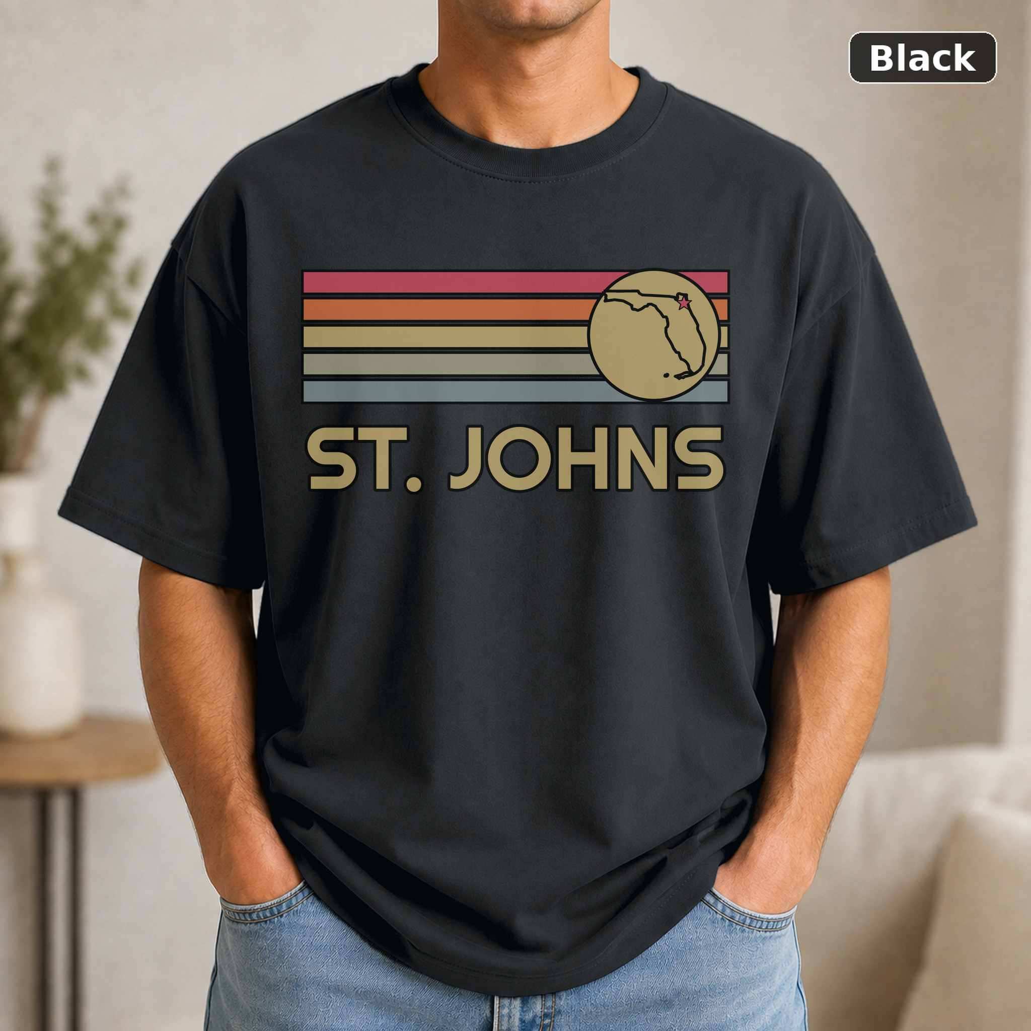 St. Johns Florida Retro Map T-Shirt, Vintage Hometown Pride Graphic Tee, State Souvenir Gift