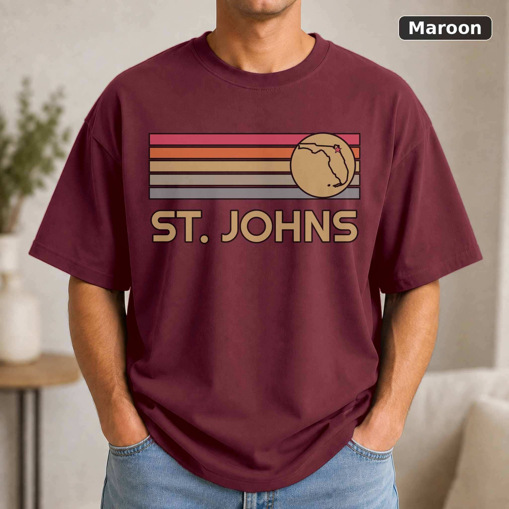 St. Johns Florida Retro Map T-Shirt, Vintage Hometown Pride Graphic Tee, State Souvenir Gift 4