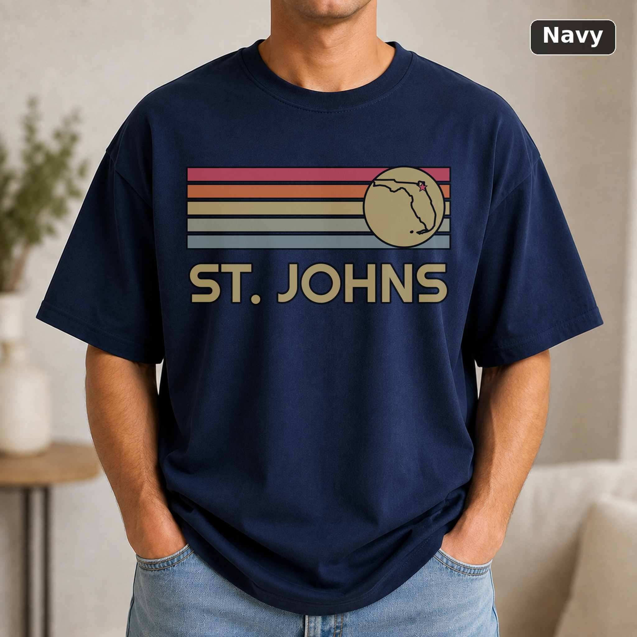 St. Johns Florida Retro Map T-Shirt, Vintage Hometown Pride Graphic Tee, State Souvenir Gift 5