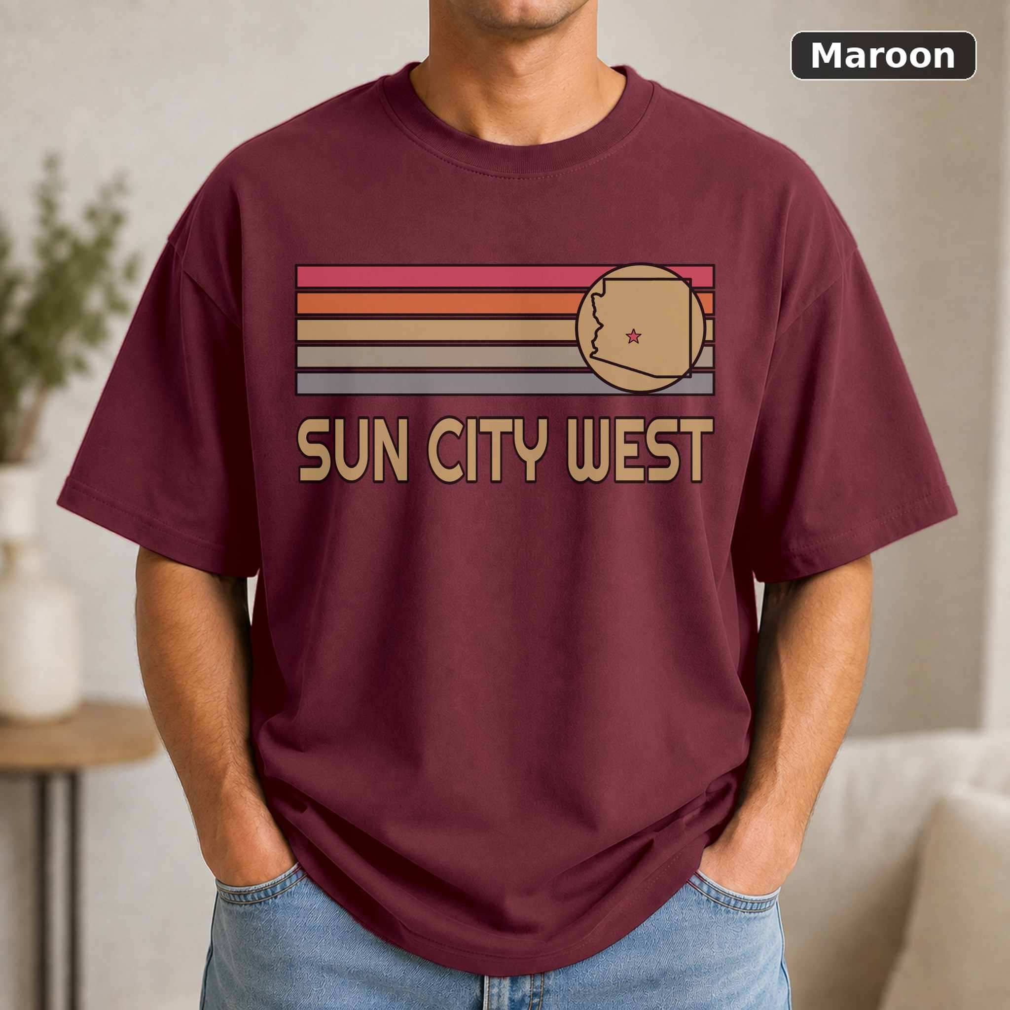 Sun City West Arizona Retro Map T-Shirt, Vintage Hometown Pride Graphic Tee, State Souvenir Gift 4