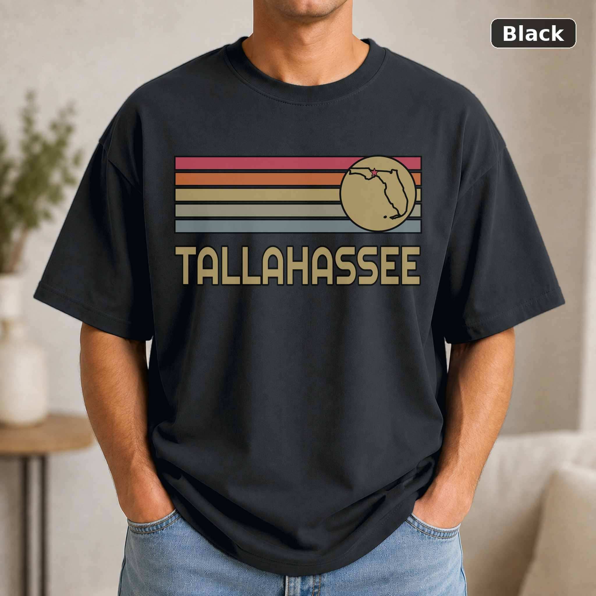 Tallahassee Florida Retro Map T-Shirt, Vintage Hometown Pride Graphic Tee, State Souvenir Gift