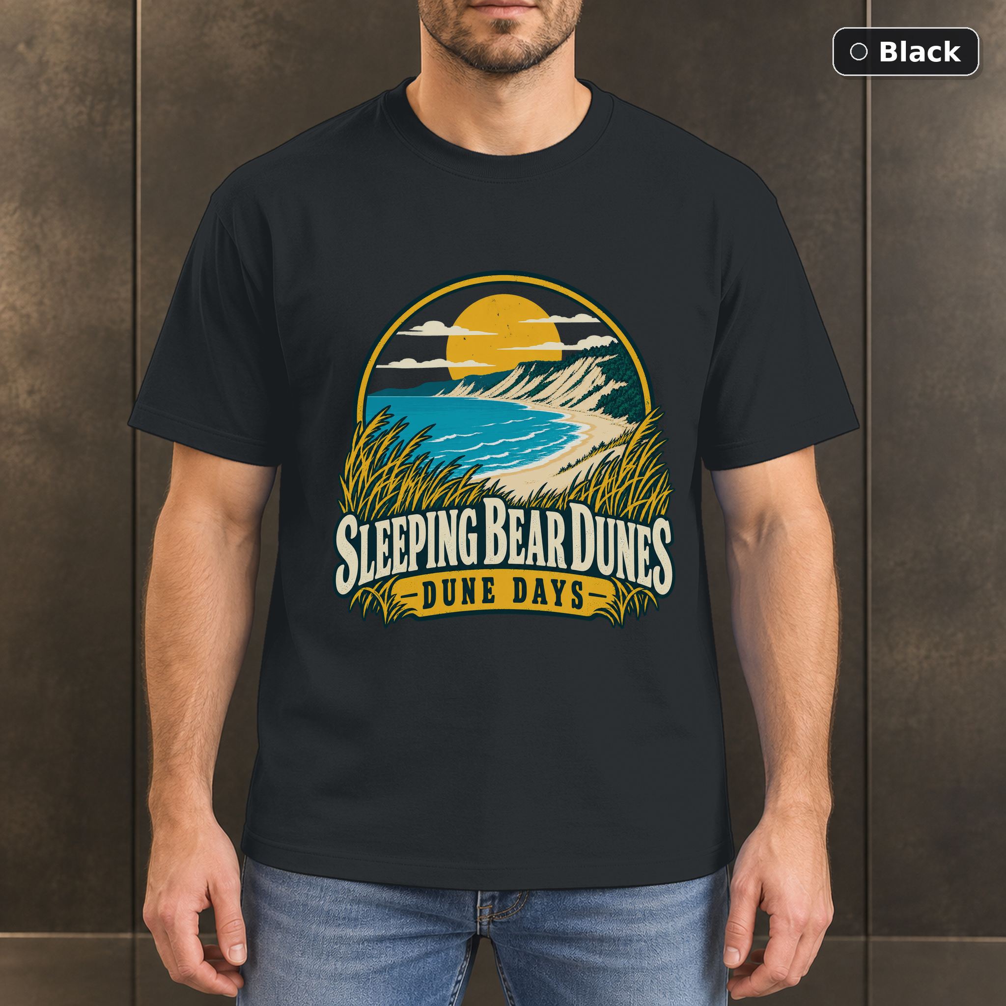 Sleeping Bear Dunes Michigan Retro T-Shirt Design Sleeping Bear Dunes Michigan Retro T-Shirt Design