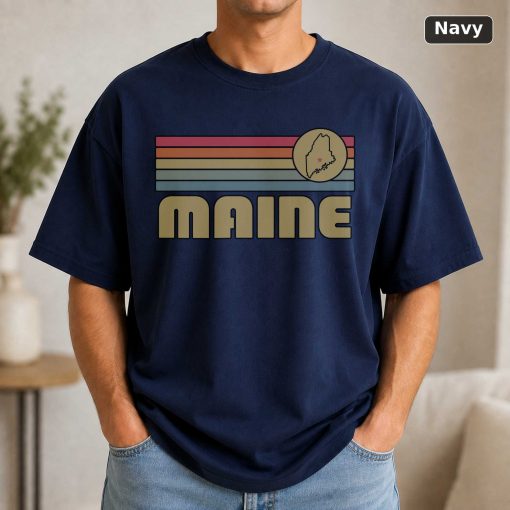 Maine Retro Sunset State T-Shirt Design 4