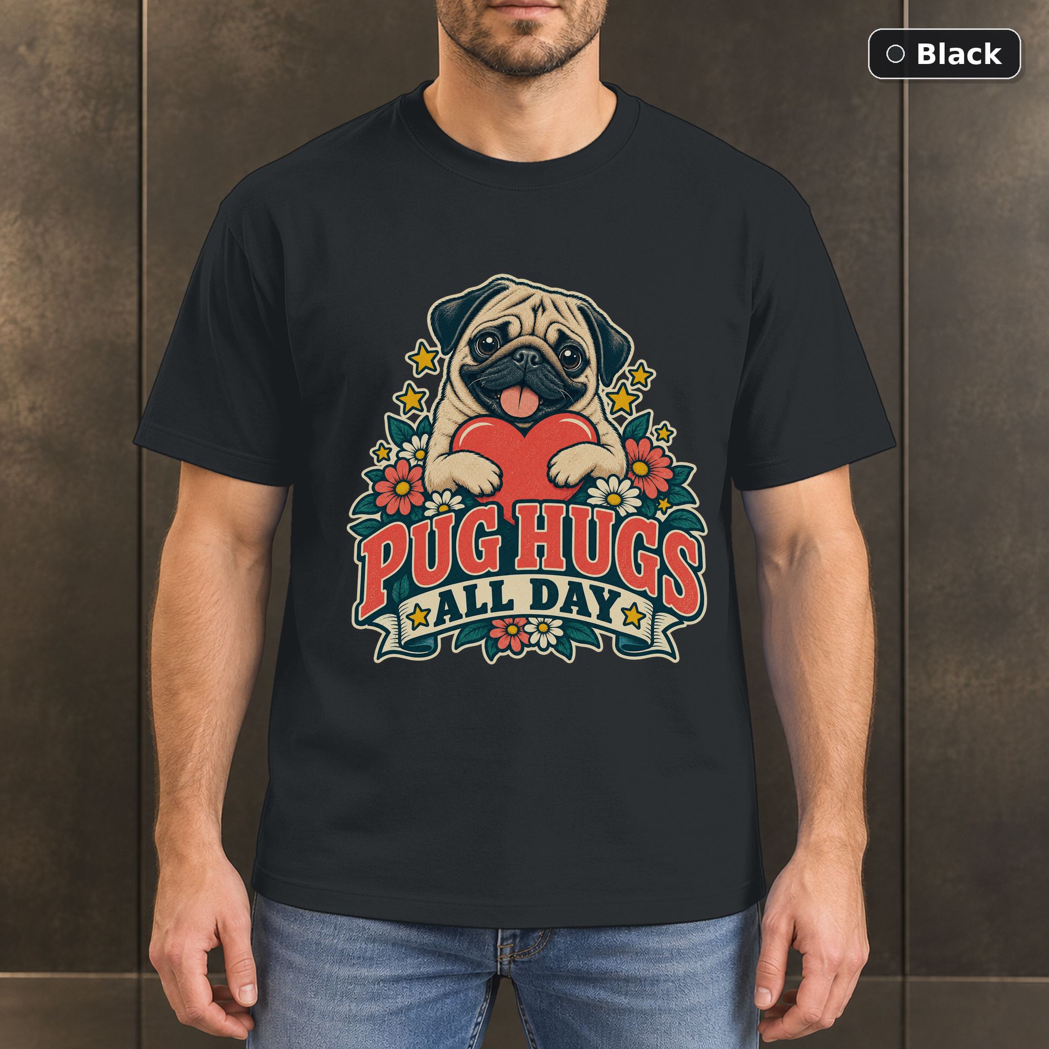 Pug Hugs All Day Shirt, Vintage Pug Dog Lover T-Shirt Pug Hugs All Day Shirt, Vintage Pug Dog Lover T-Shirt