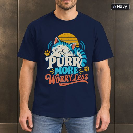 Purr More Worry Less Shirt, Retro Cat Lover T-Shirt 4