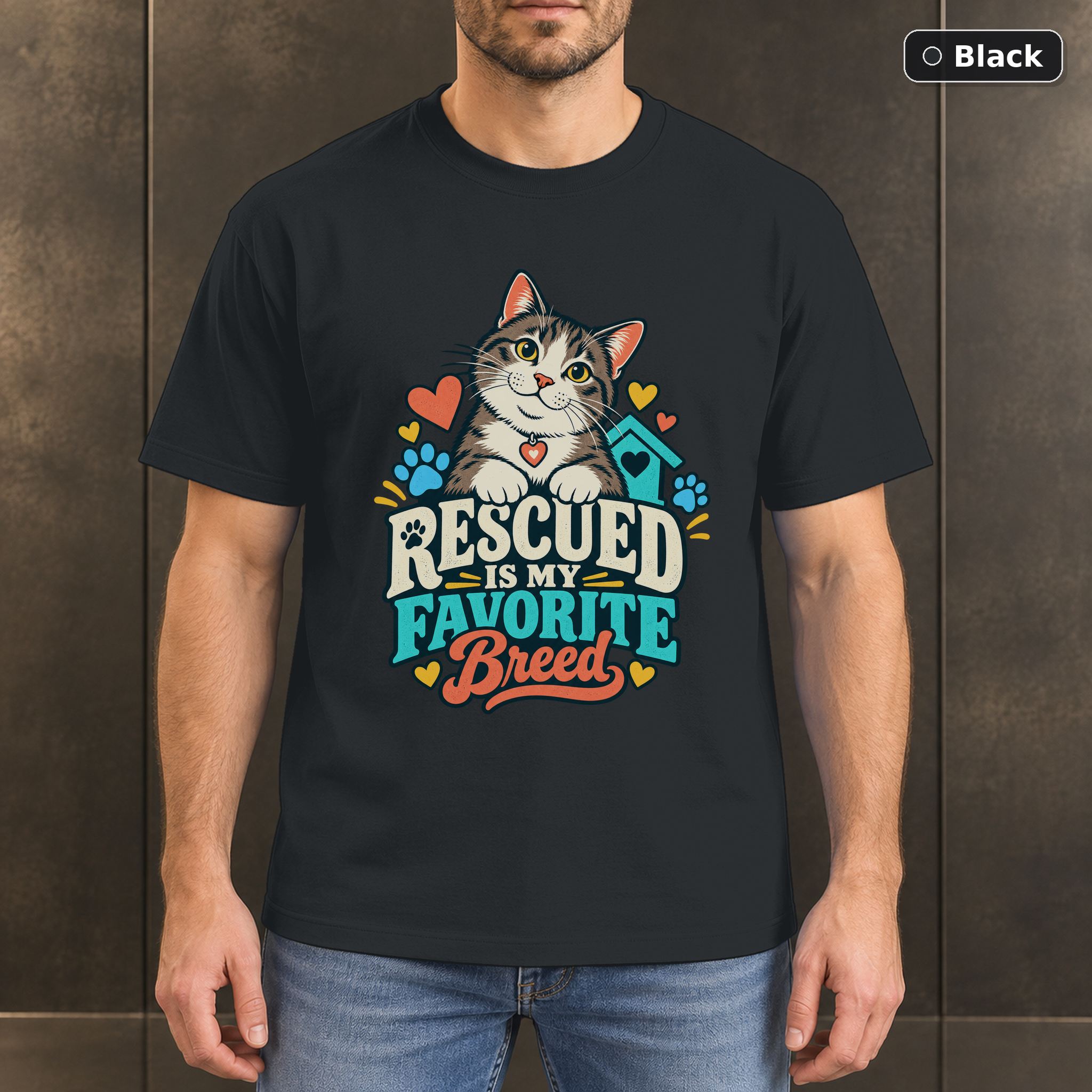 Rescued Is My Favorite Breed Shirt, Rescue Cat Lover Tee Rescued Is My Favorite Breed Shirt, Rescue Cat Lover Tee