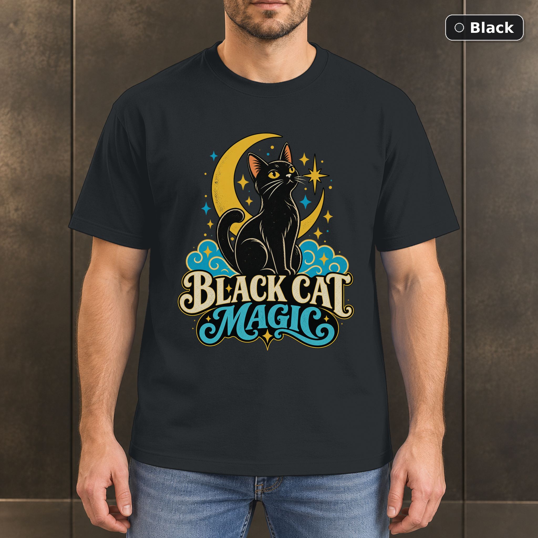 Black Cat Magic Shirt, Celestial Cat Lover T-Shirt Black Cat Magic Shirt, Celestial Cat Lover T-Shirt