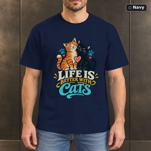 Life Is Better With Cats Shirt, Colorful Cat Lover Tee 4
