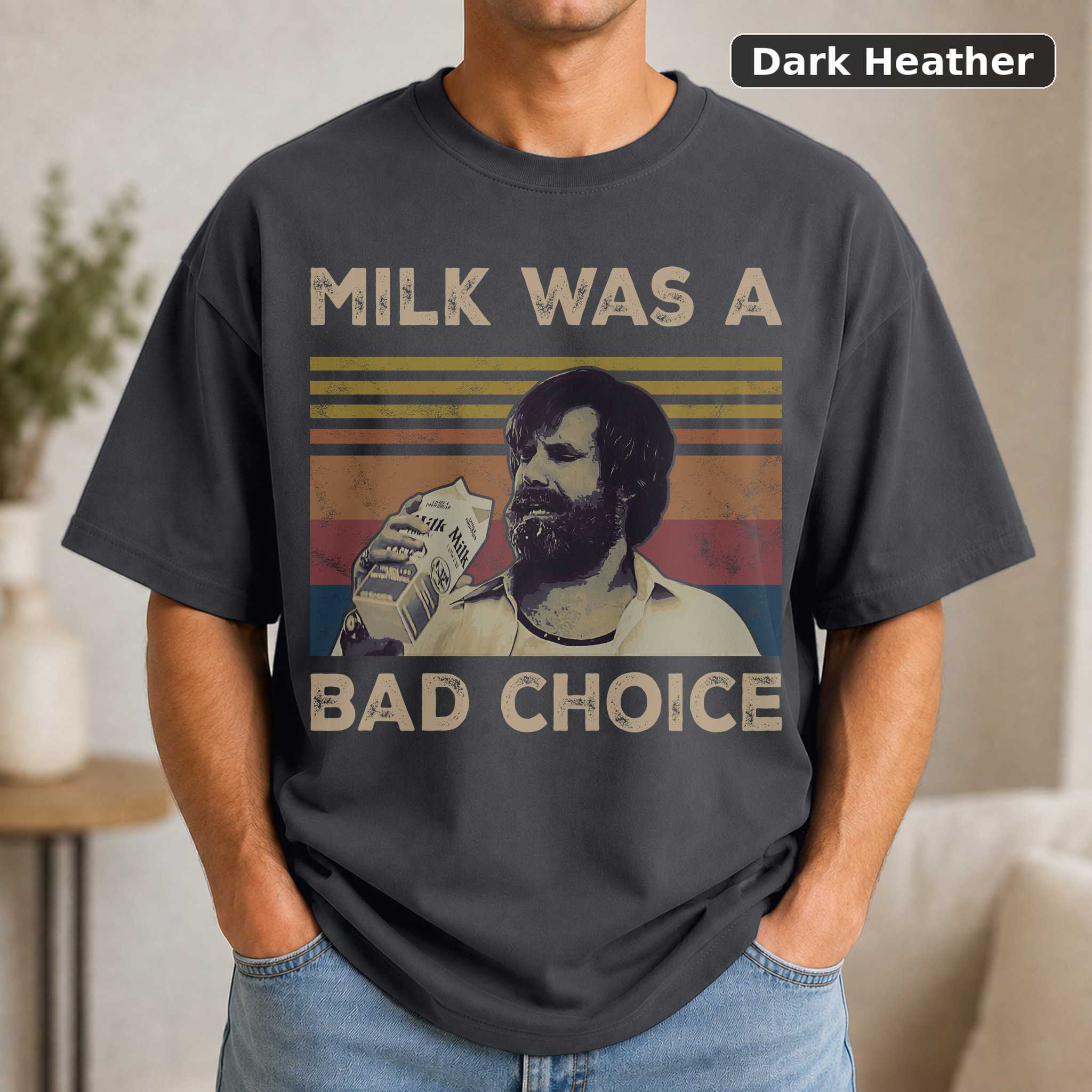 Milk Was a Bad Choice Ron Burgundy T-Shirt, Vintage Anchorman Movie Graphic Tee, Comedy Fan Gift 3