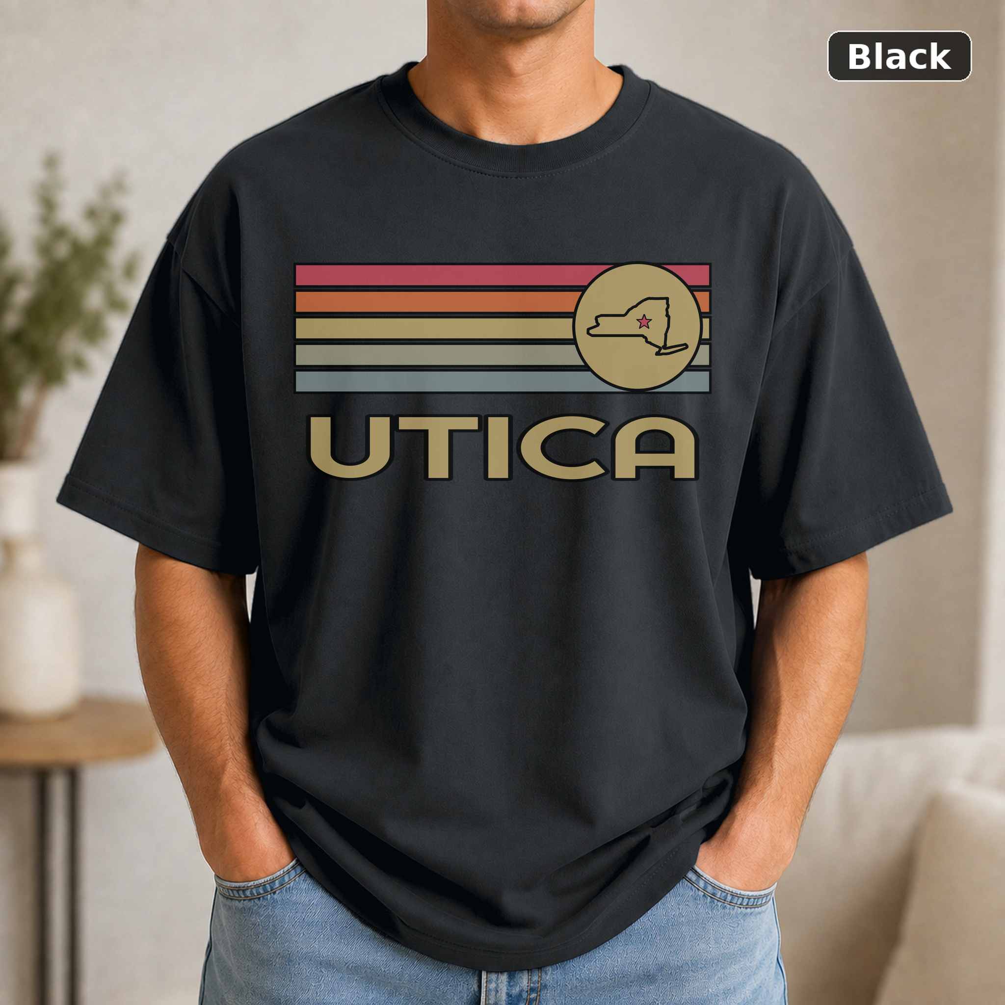 Utica New York Retro Map T-Shirt, Vintage Hometown City Graphic Tee, New York Travel Gift
