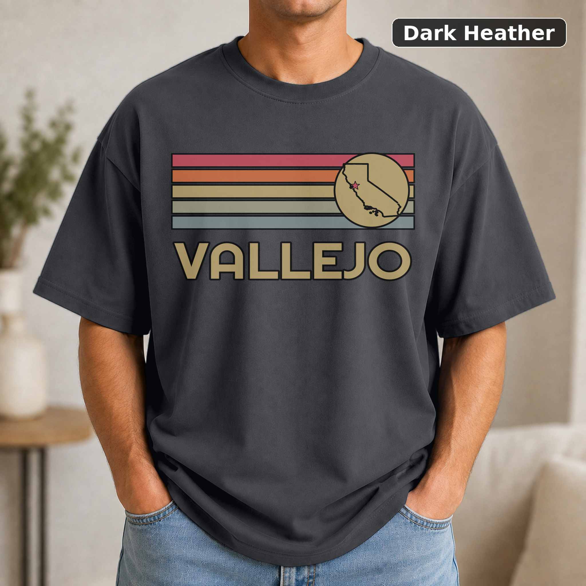 Vallejo California Retro Map T-Shirt, Vintage Hometown City Graphic Tee, California Travel Gift 3
