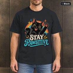 Stay Pawsitive Shirt, Retro Black Cat T-Shirt Stay Pawsitive Shirt, Retro Black Cat T-Shirt