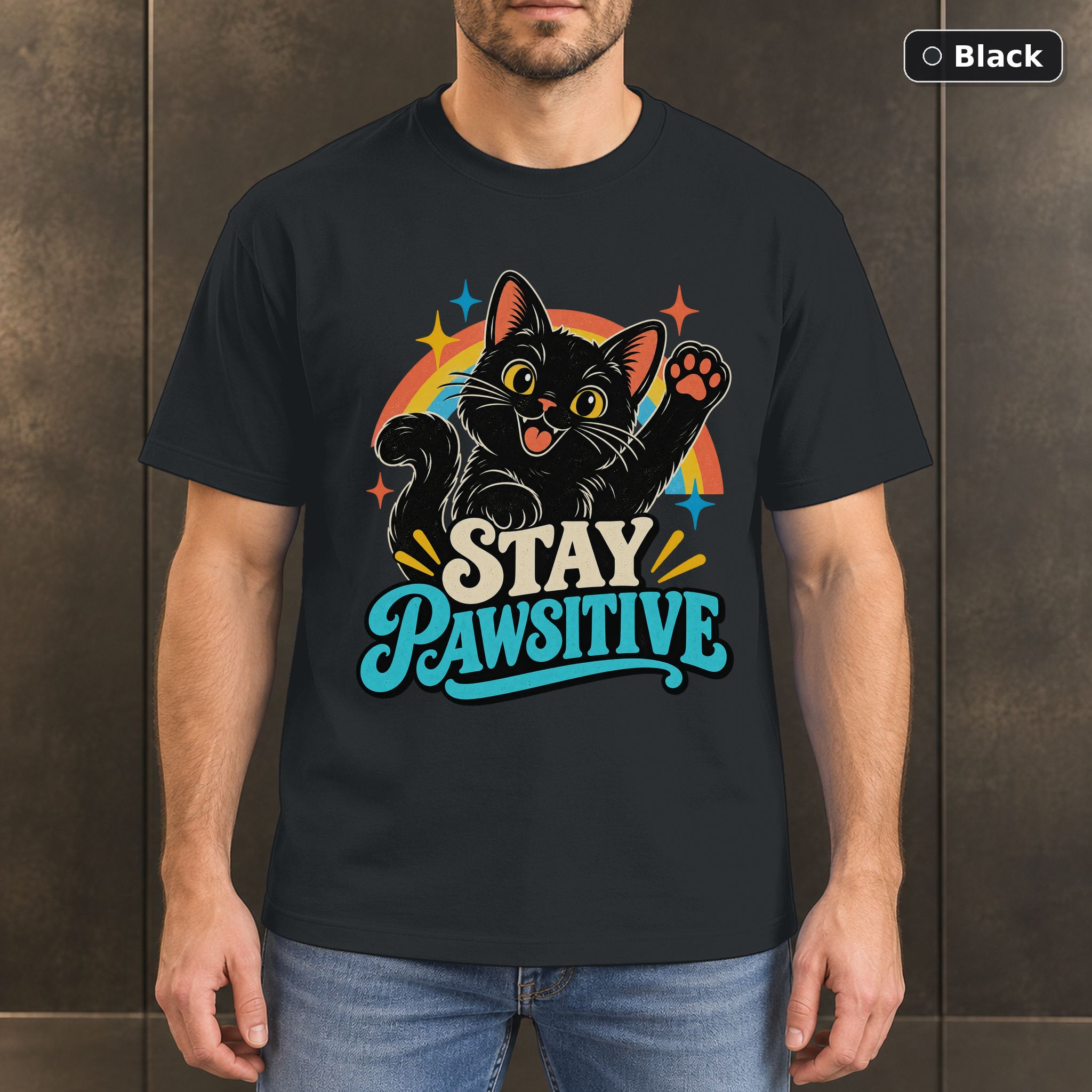 Stay Pawsitive Shirt, Retro Black Cat T-Shirt Stay Pawsitive Shirt, Retro Black Cat T-Shirt